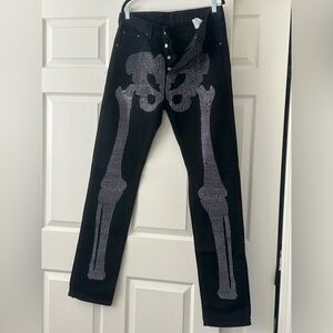 Black Skeleton Design Men Jeans